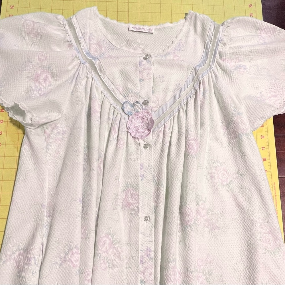 VINTAGE cottage floral dressing house gown robe button front long maxi nightgown - Picture 10 of 14